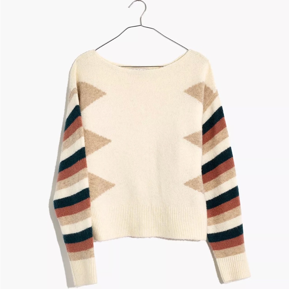 Madewell Stripe-Sleeve Geo Pullover Sweater